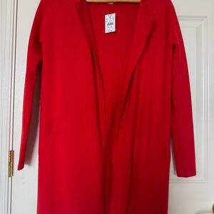 J Crew Women Sweater Blazer Open Front 2 side pockets Coral Red Size XSmall NWT